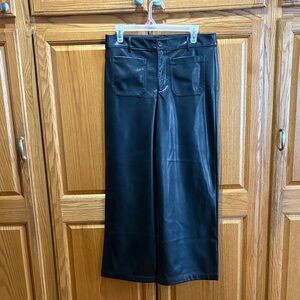 LOFT Black Faux Leather  Wide Leg Pants